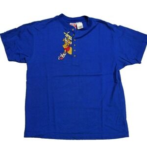 Vintage Mickey Inc Pooh Piglet Henley Blue Short-Sleeve Shirt Women's Large